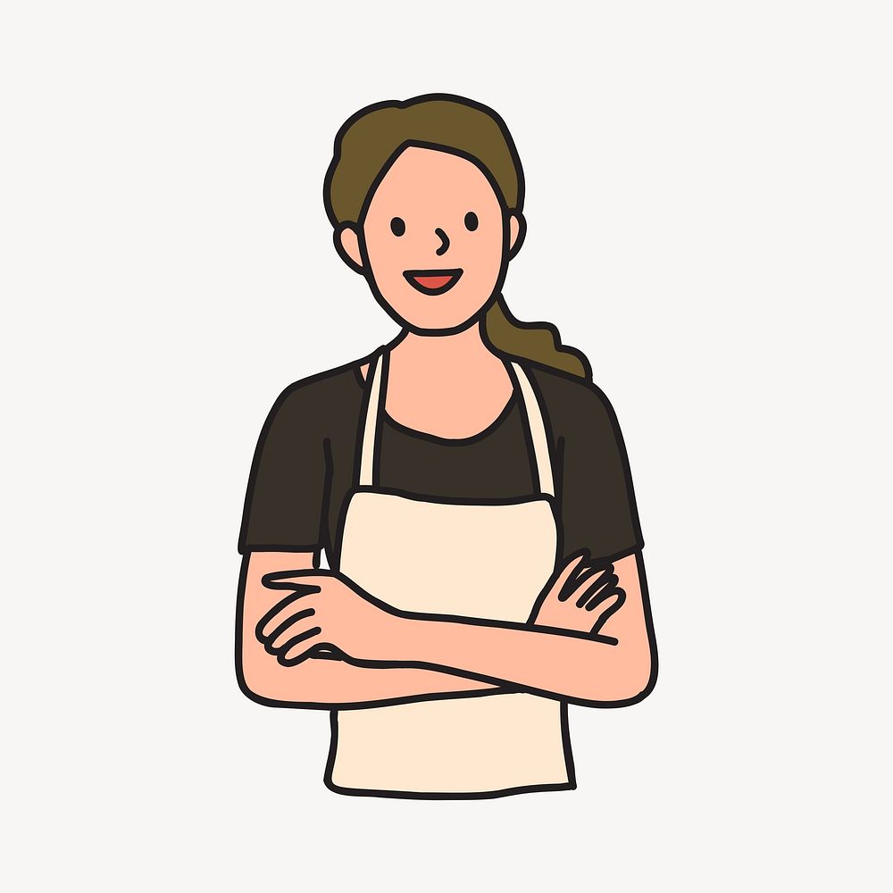 Smiling young female cafe worker collage element vector