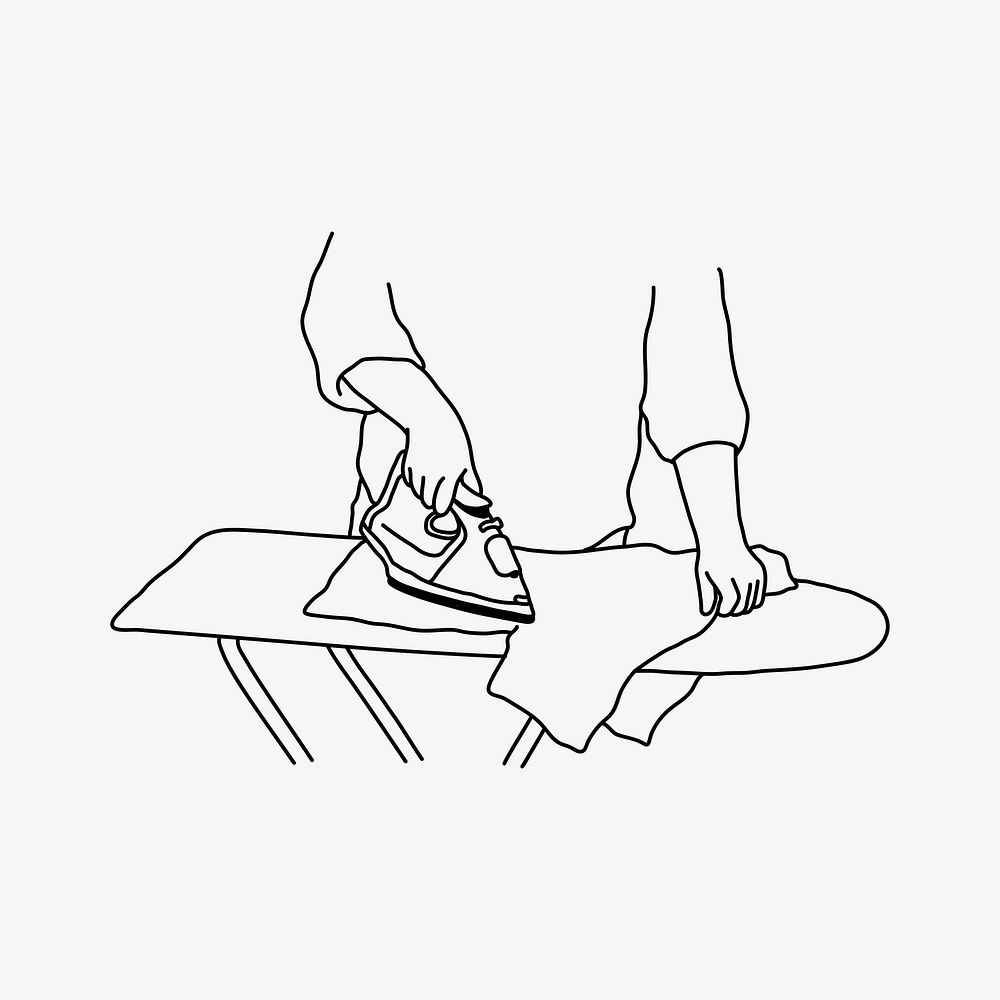 Woman ironing shirt, chore line art illustration vector
