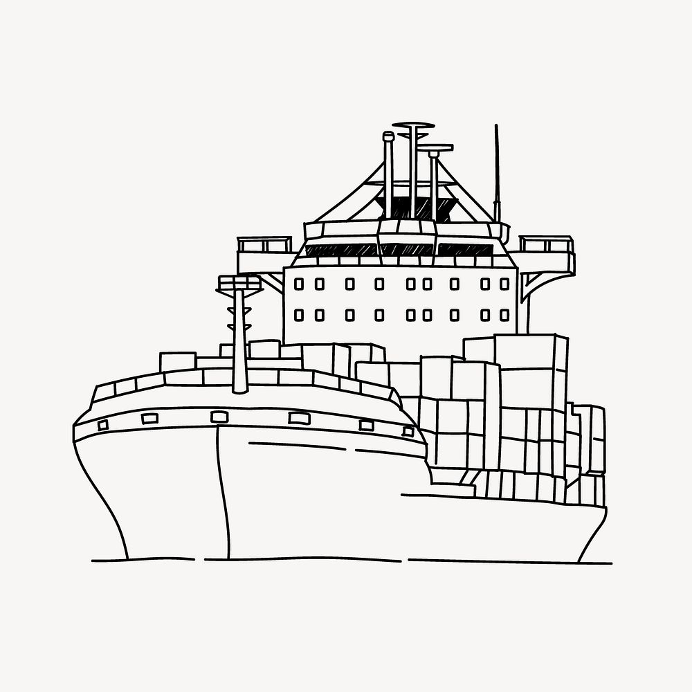 Cargo ship, industry line art illustration vector