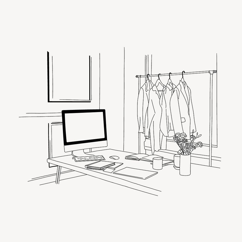Fashion designer workspace line art illustration vector
