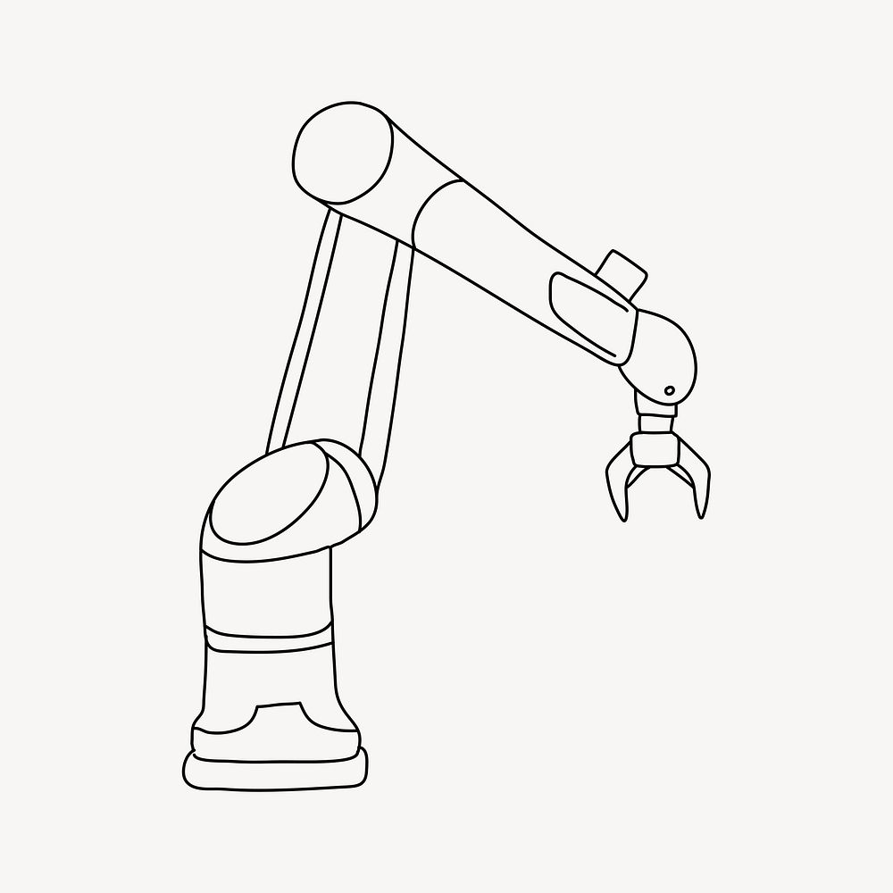 Industrial robotic arm line art illustration