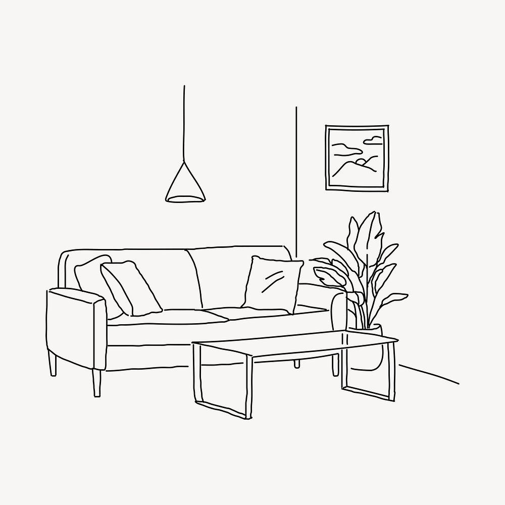 Living room interior line art illustration vector