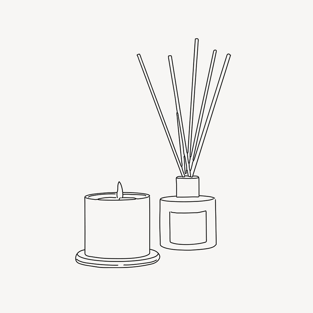 Scented candle & incense line art illustration vector
