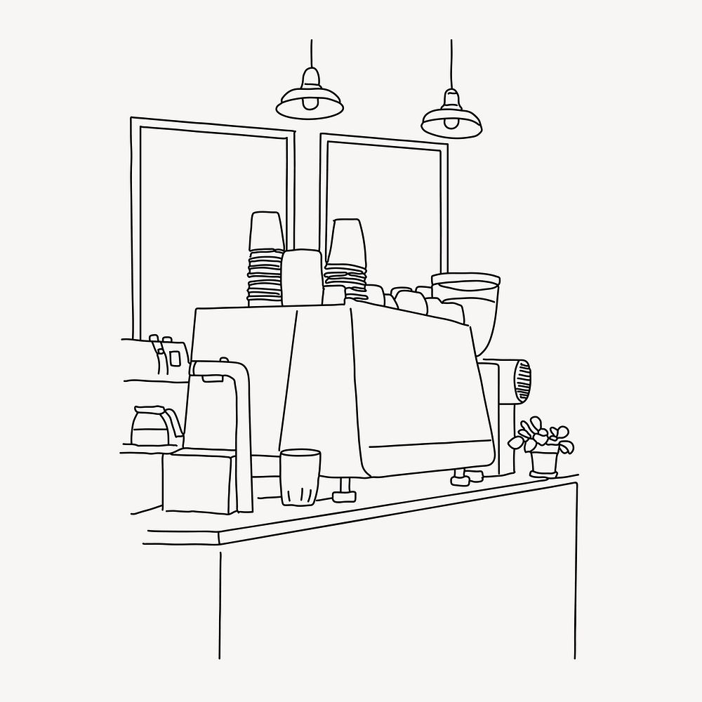 Coffee shop counter, small business line art illustration vector