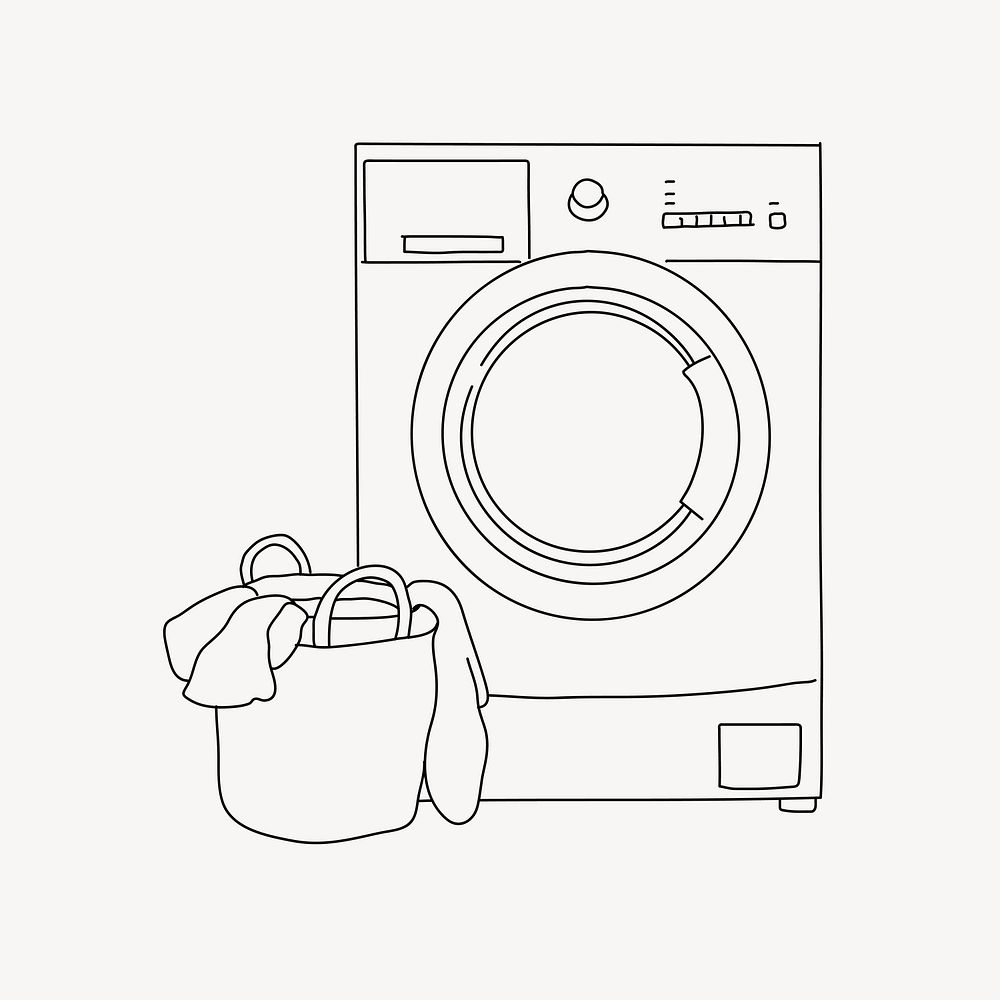 Washing machine laundry, chore line art illustration