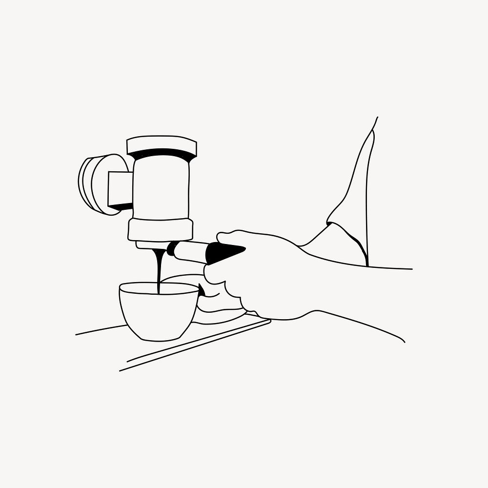Barista making coffee line art illustration vector