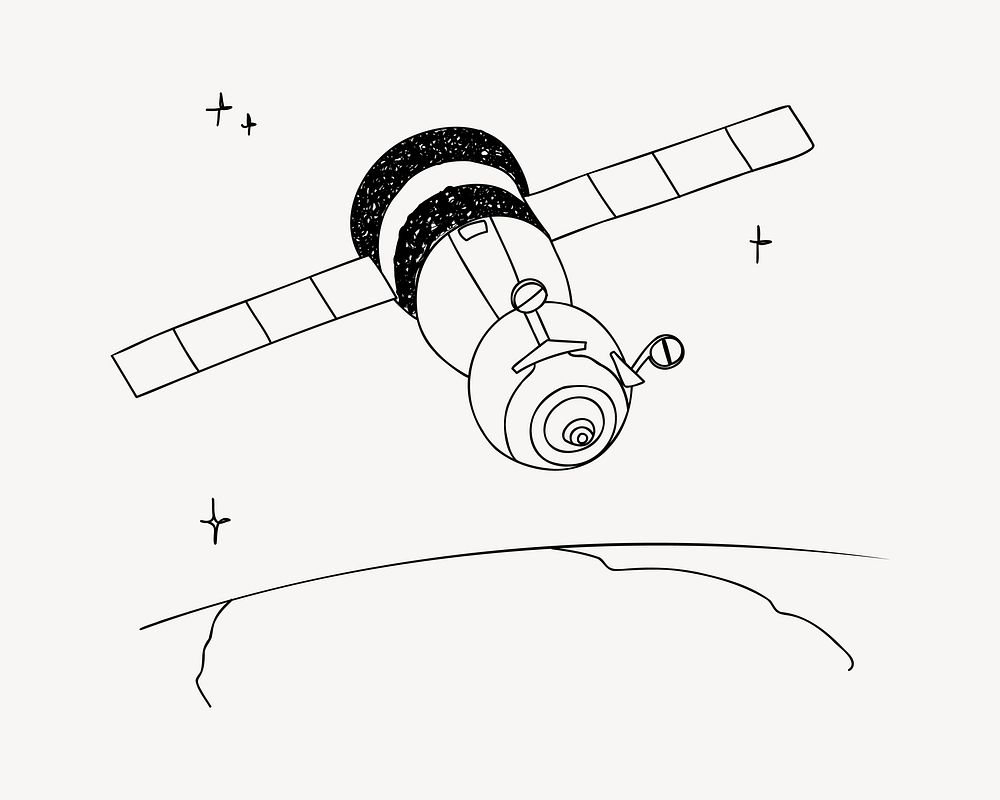 Space satellite, technology line art illustration vector