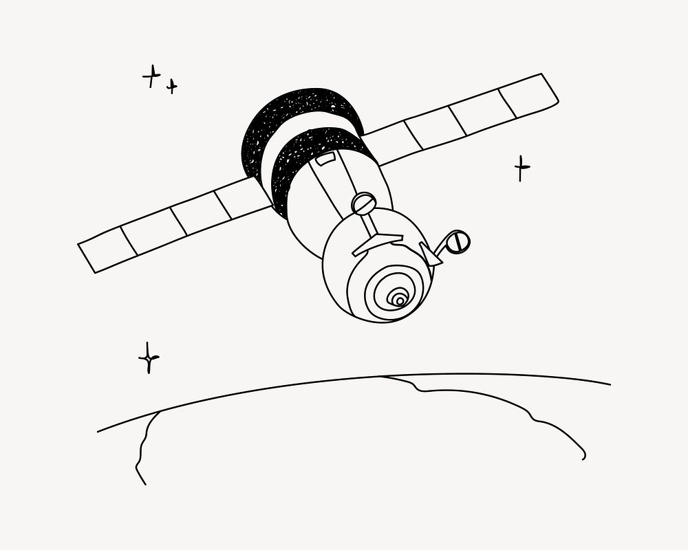 Space satellite, technology line art illustration