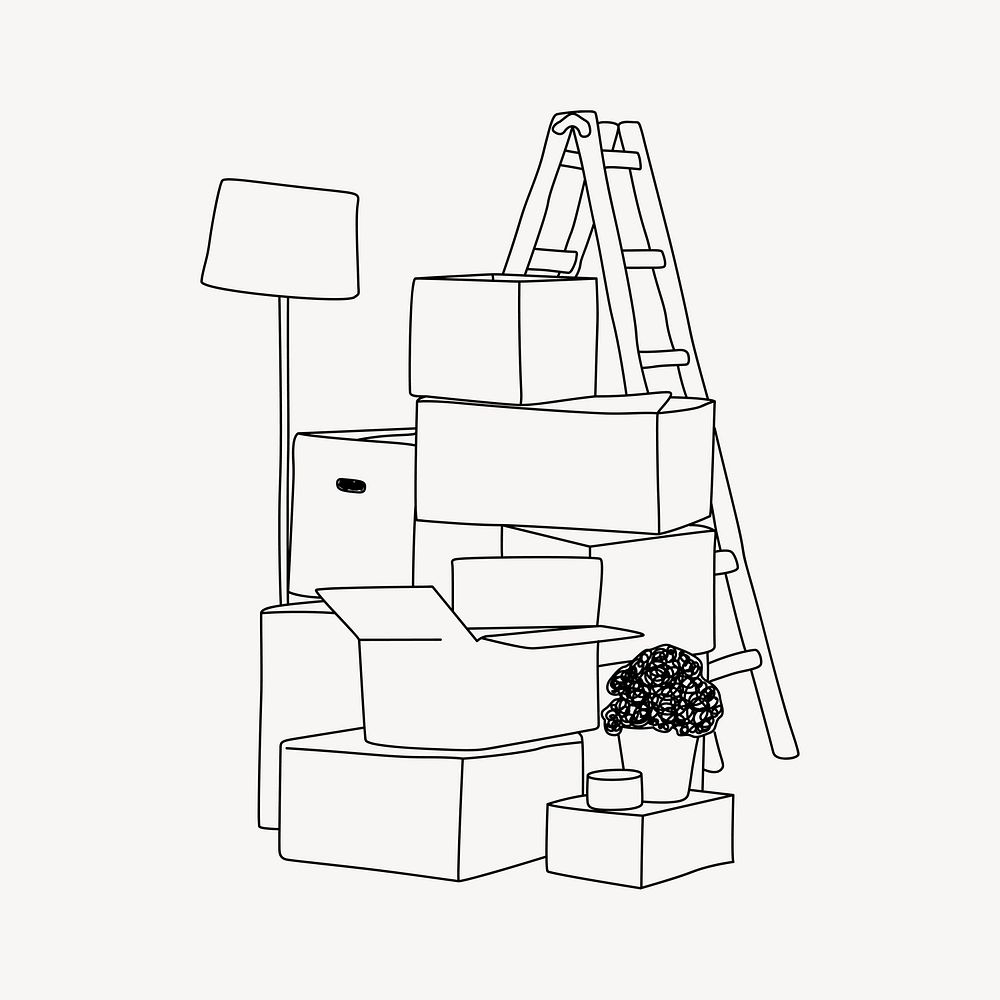 Stacked moving boxes line art illustration