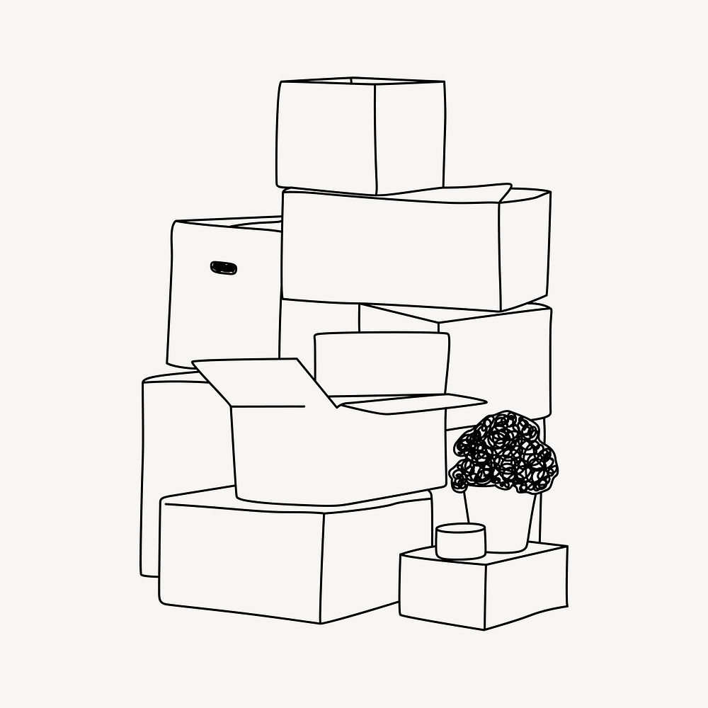Stacked moving boxes line art illustration vector