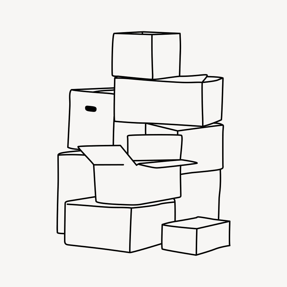 Stacked moving boxes line art illustration