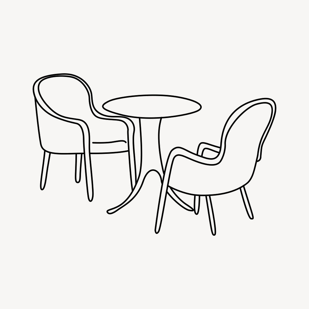 Cafe chairs & table line art illustration vector
