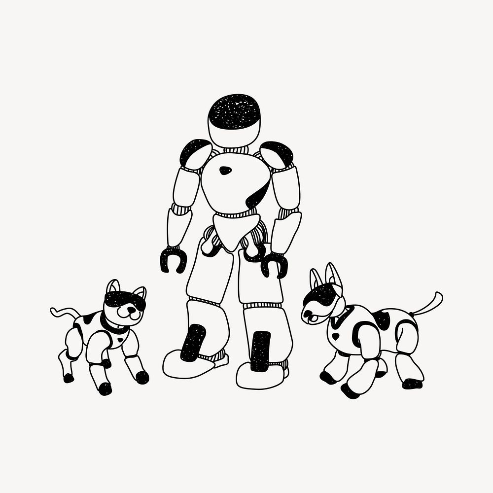 Human & dog robots line art illustration vector