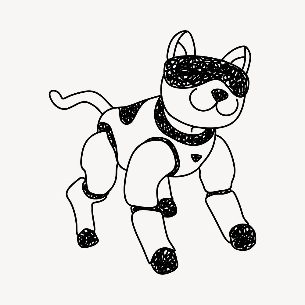 Robotic dog, technology line art illustration