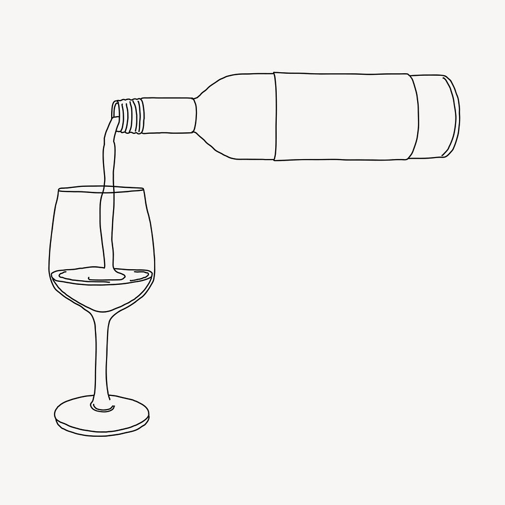 Wine glass & bottle line art illustration vector