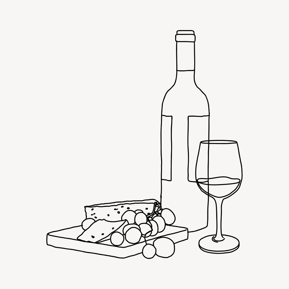 Cheese board & wine line art illustration