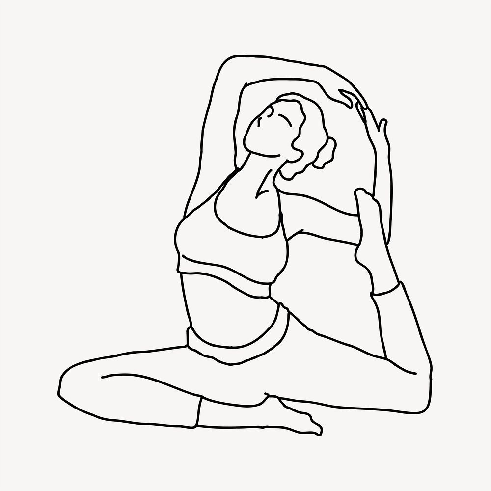 Yoga woman, wellness line art illustration vector