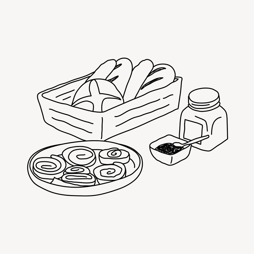 Pastry basket, food line art illustration