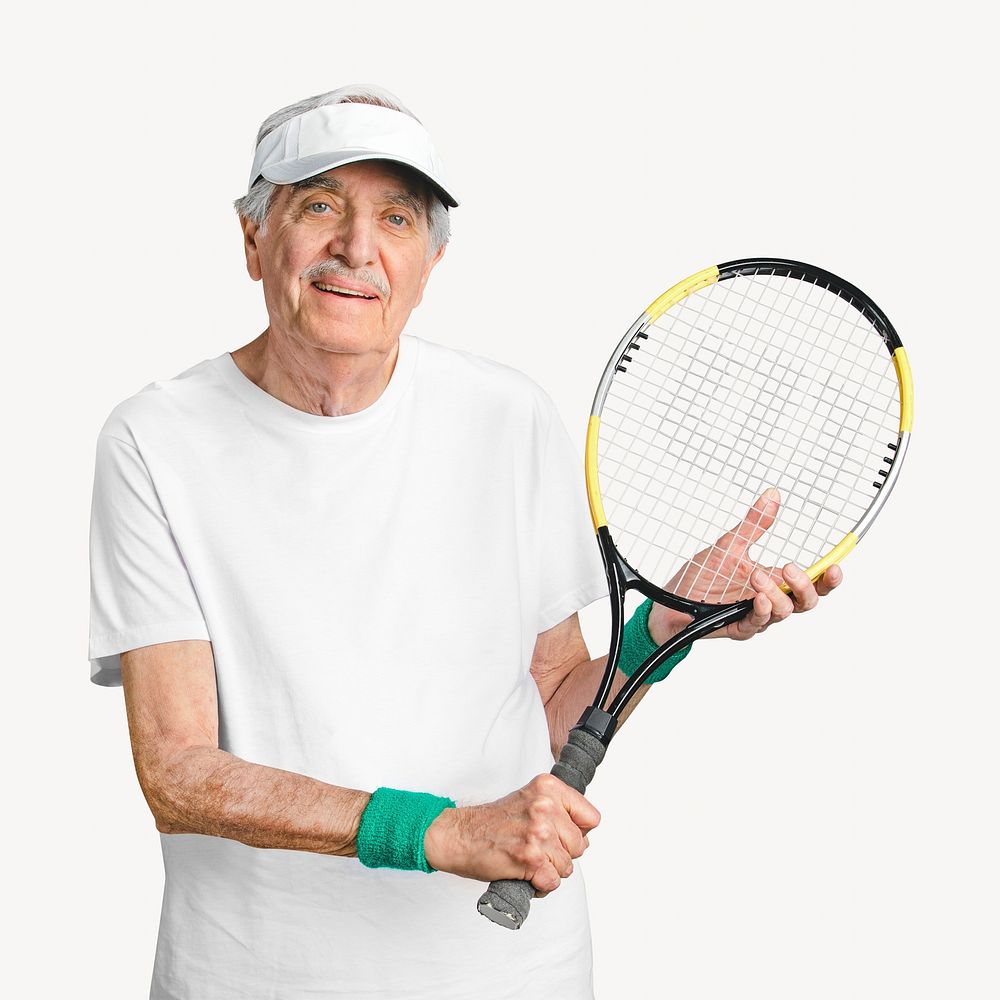 Senior man holding tennis racket image element