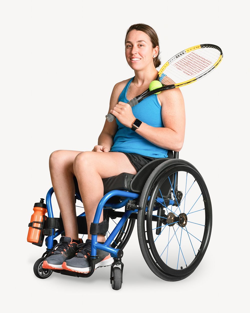 Female athlete in wheelchair holding tennis racket image element