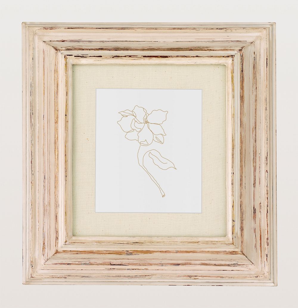 Minimal wooden picture frame, floral artwork