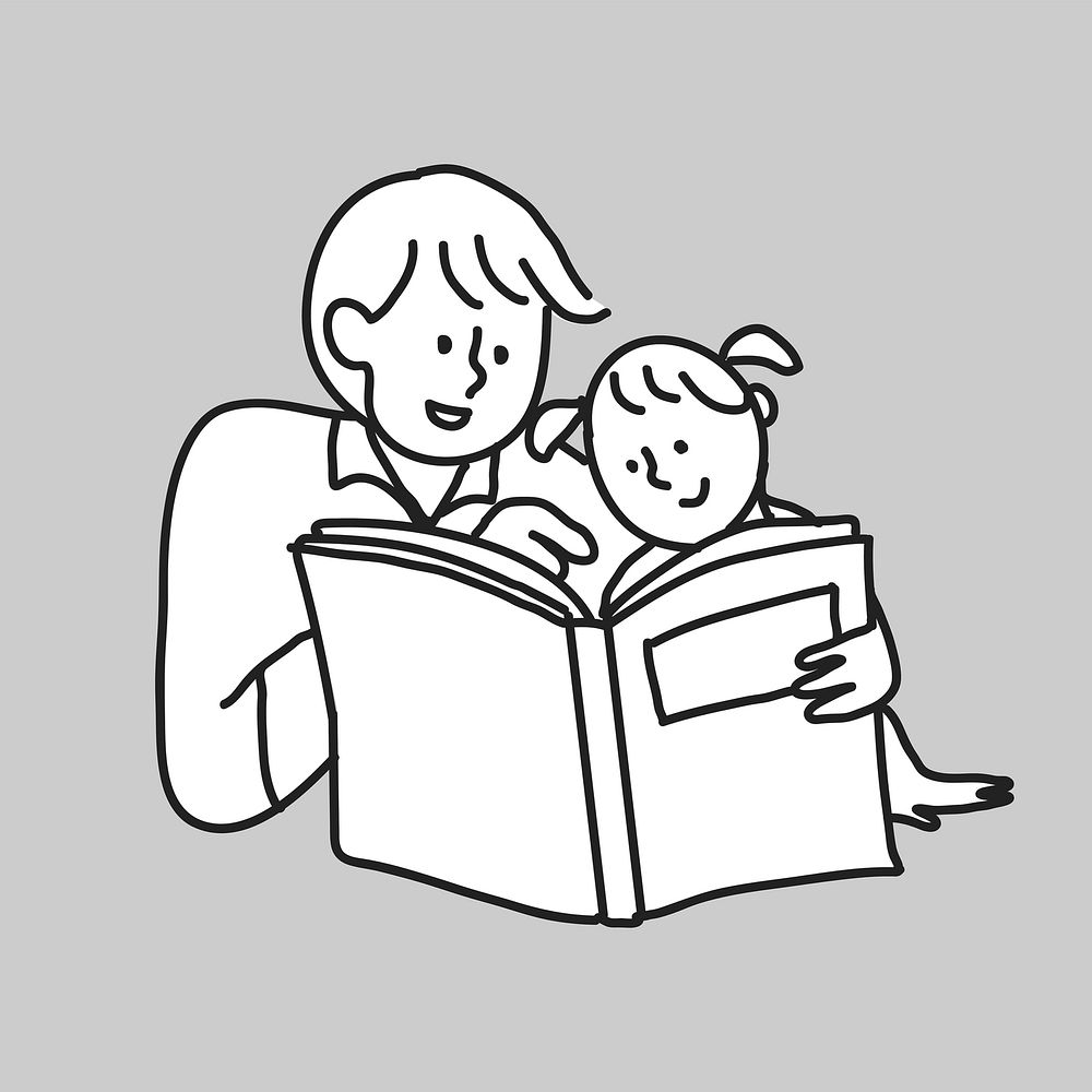 Reading time with dad line drawing vector