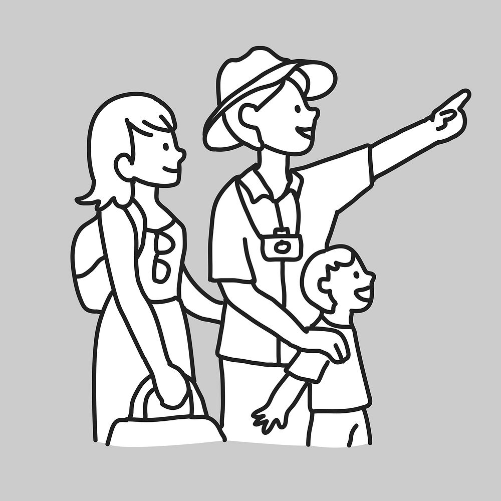 Family vacation line art collage element vector