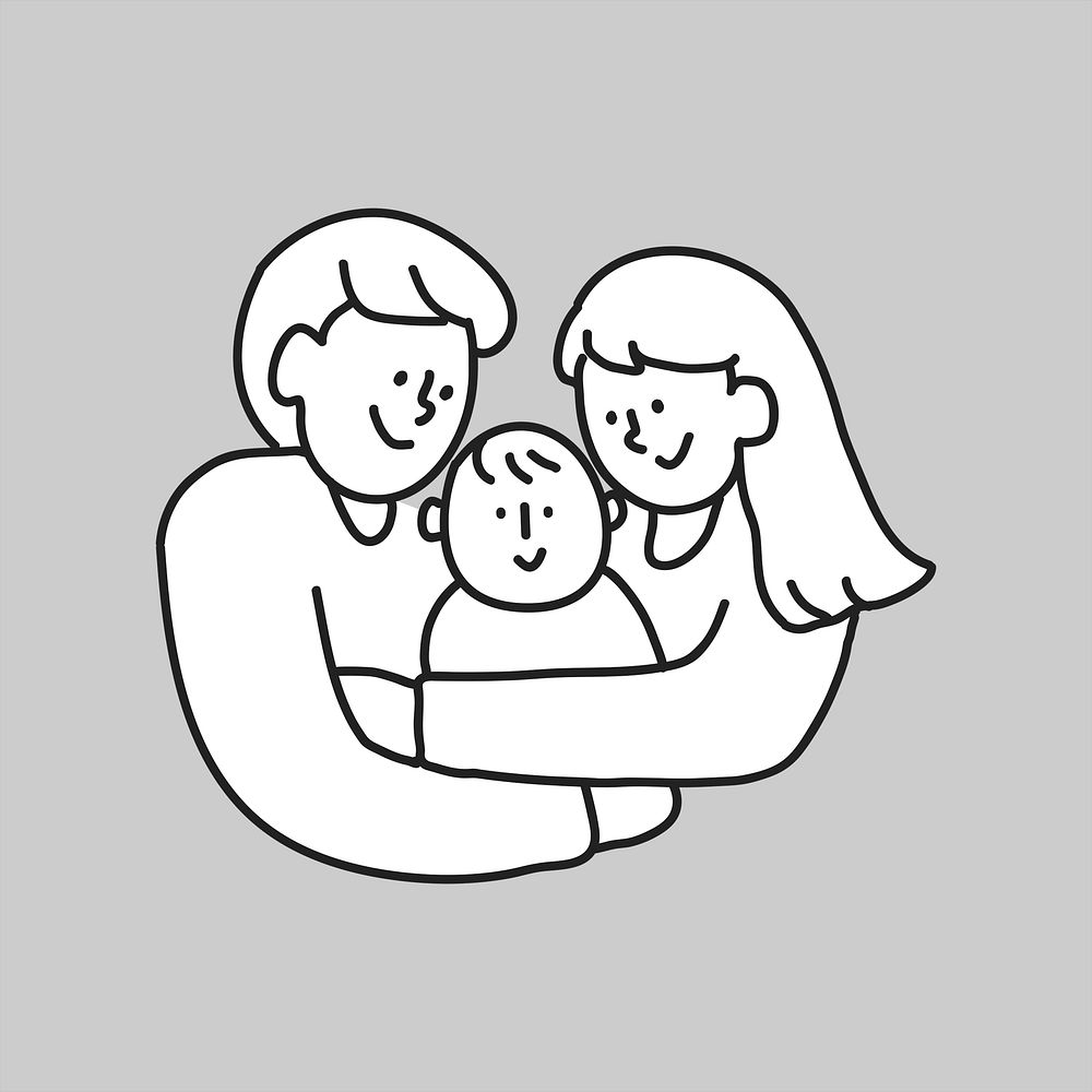 Single family mother father baby flat line vector