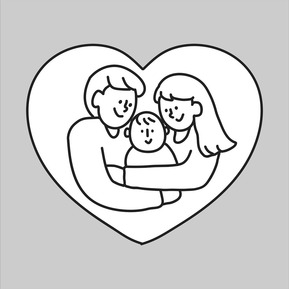 Happy family mother father baby flat line collage element vector