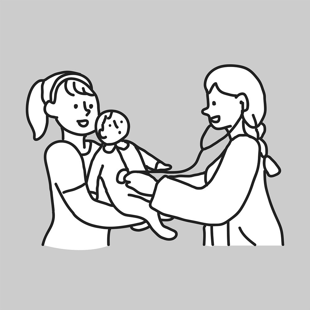 Baby check up line drawing vector