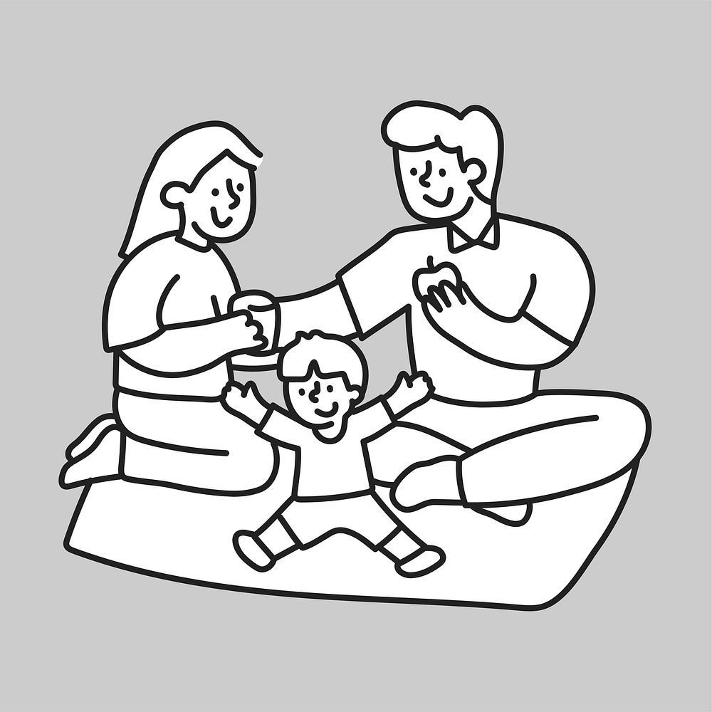 Family picnic line drawing vector