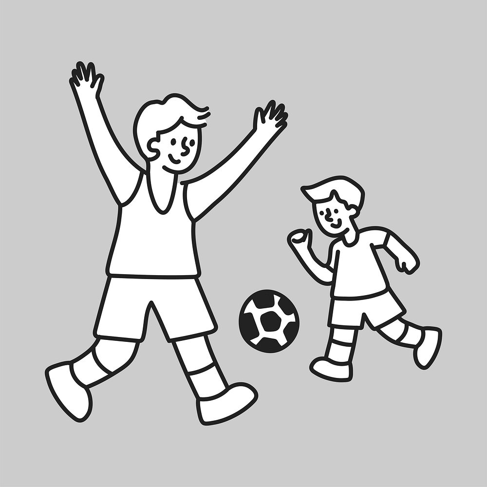Dad son playing football line art collage element vector