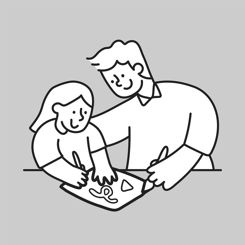 Father daughter drawing time line art vector