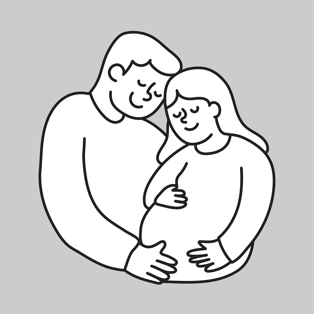 Pregnant woman with husband flat line vector