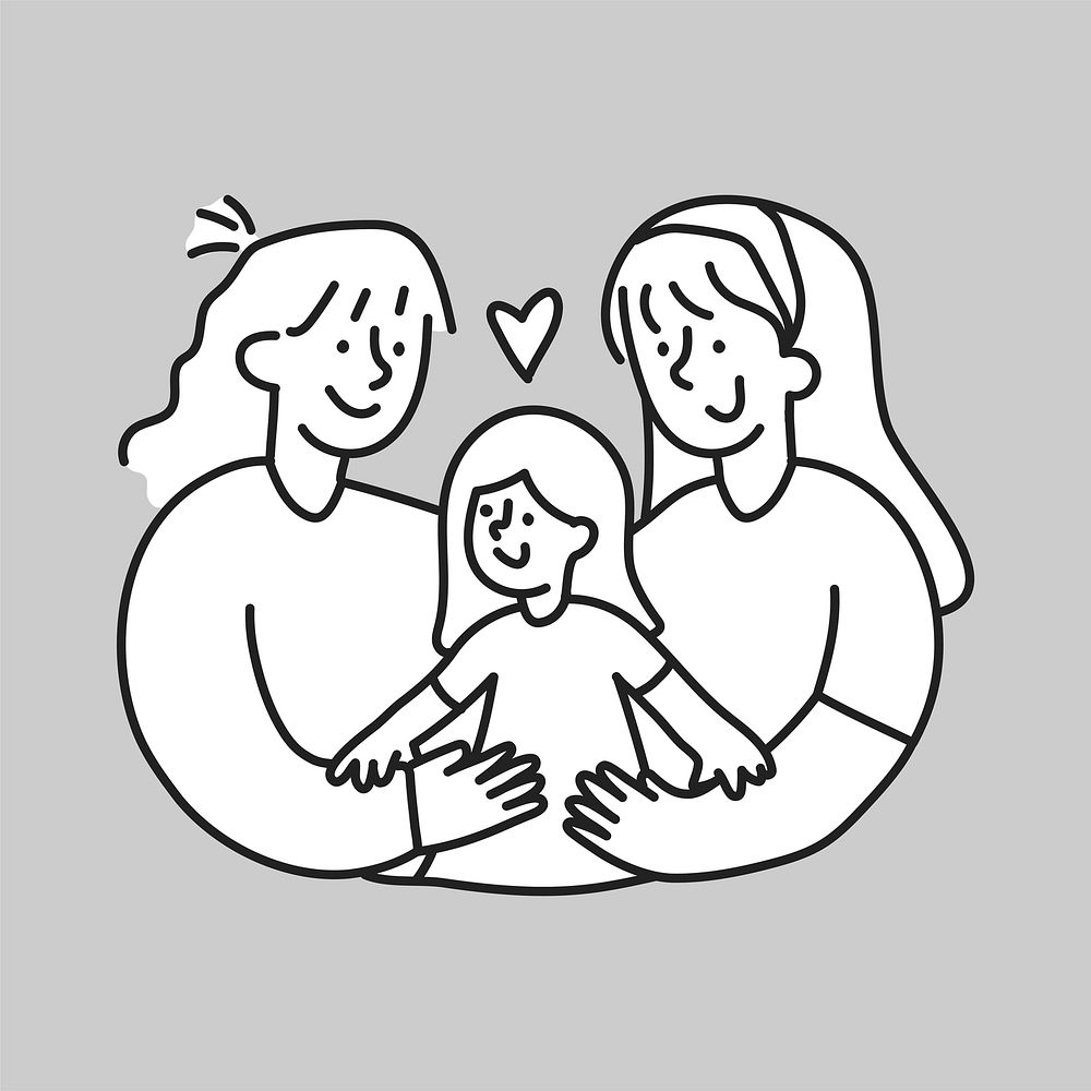 Happy LGBTQ parenting line art vector