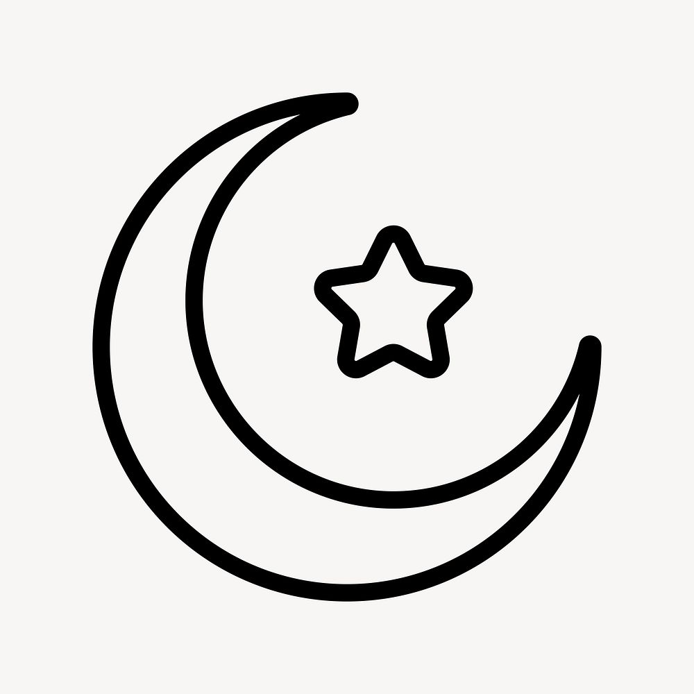 Crescent Moon and Star icon, line art design vector