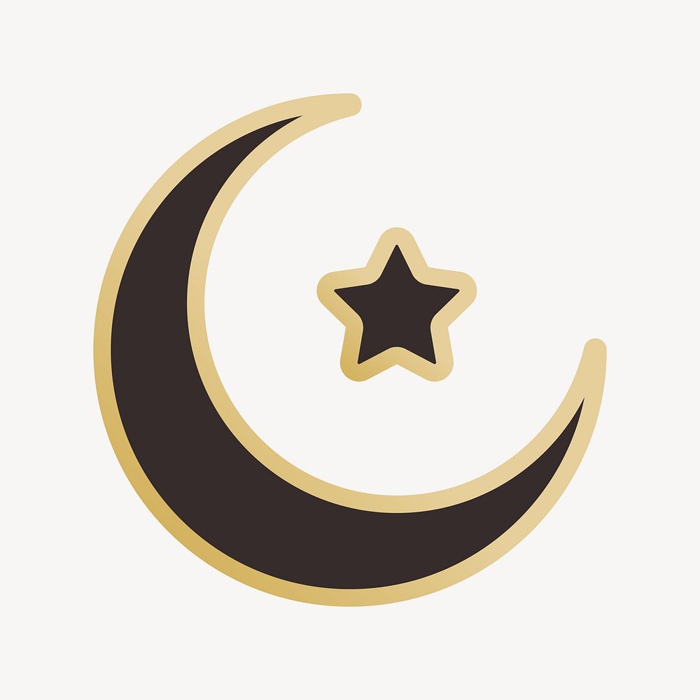 Crescent Moon and Star icon, line art design vector