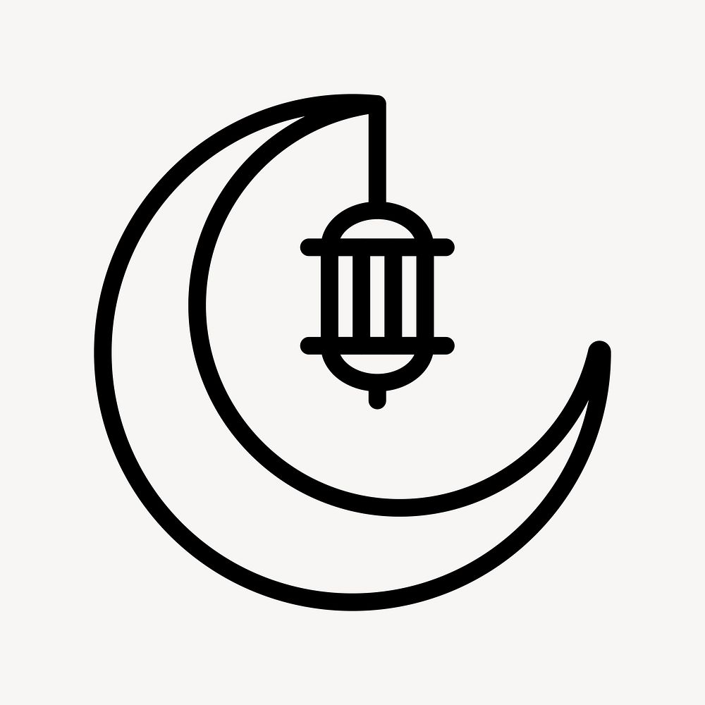 Crescent lantern icon, line art design vector