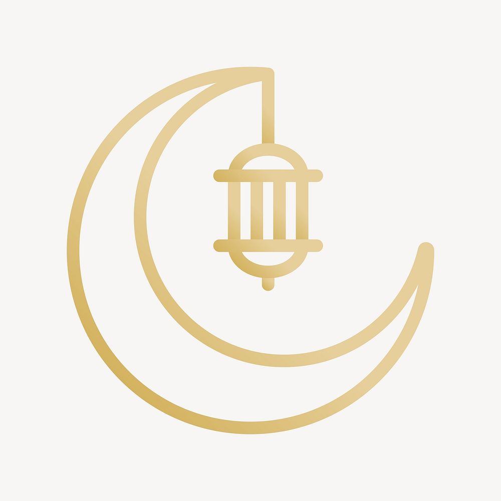 Crescent lantern icon, line art design vector
