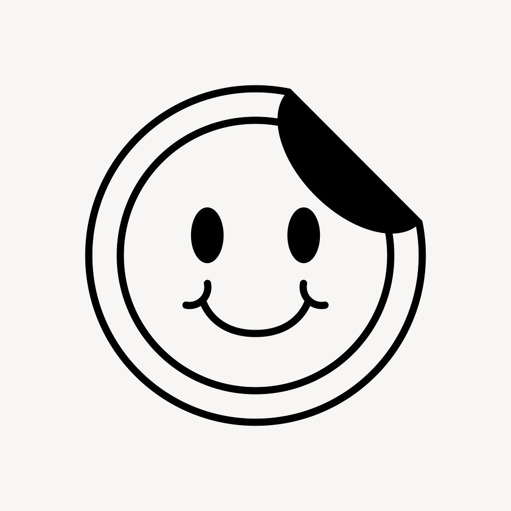 Smiling face sticker icon, line art design vector