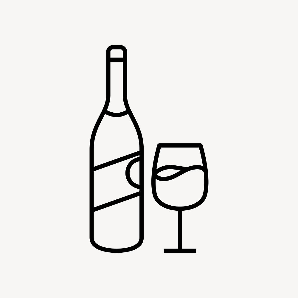 Wine bottle glass icon, line art design vector