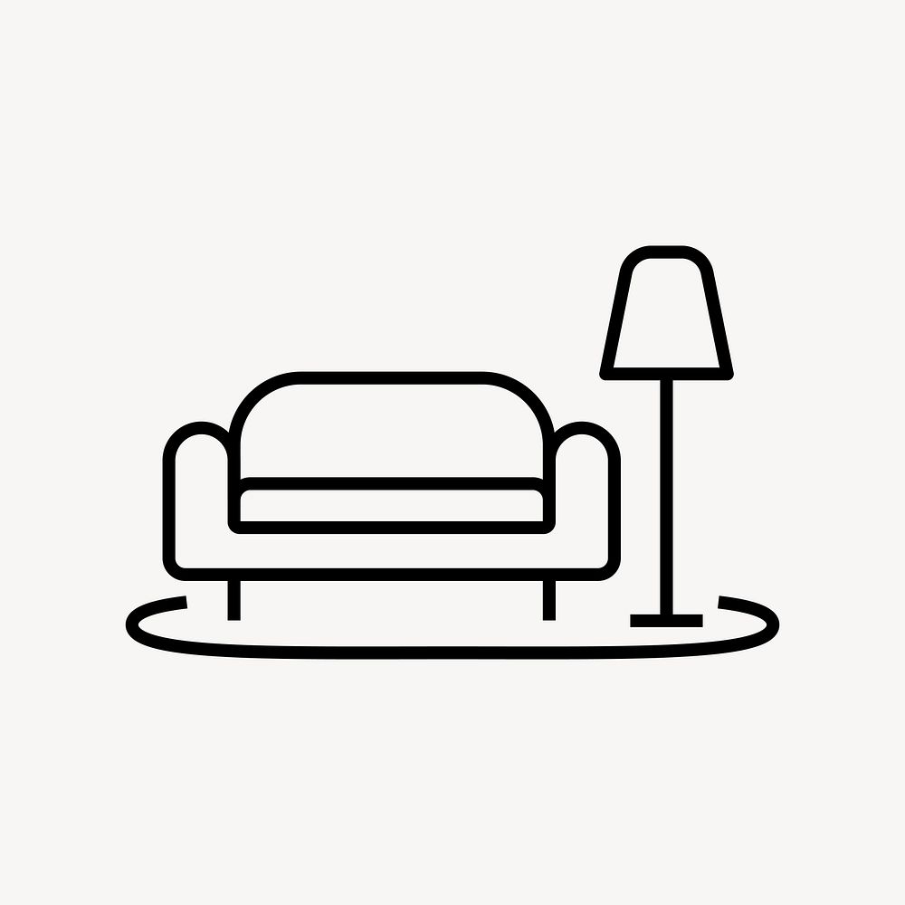 Sofa living room icon, line art design vector