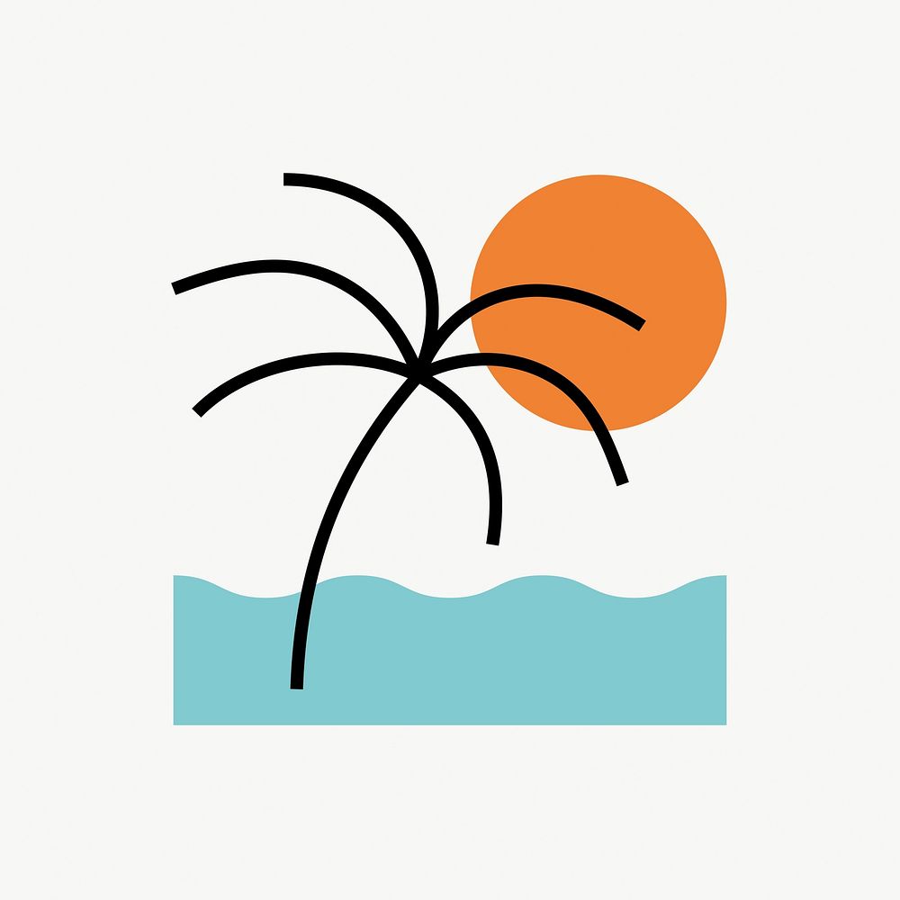 Palm tree beach icon, line art design vector