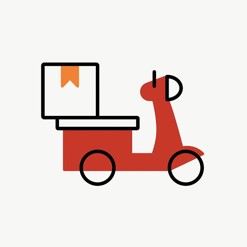 Motorcycle delivery icon, line art design vector