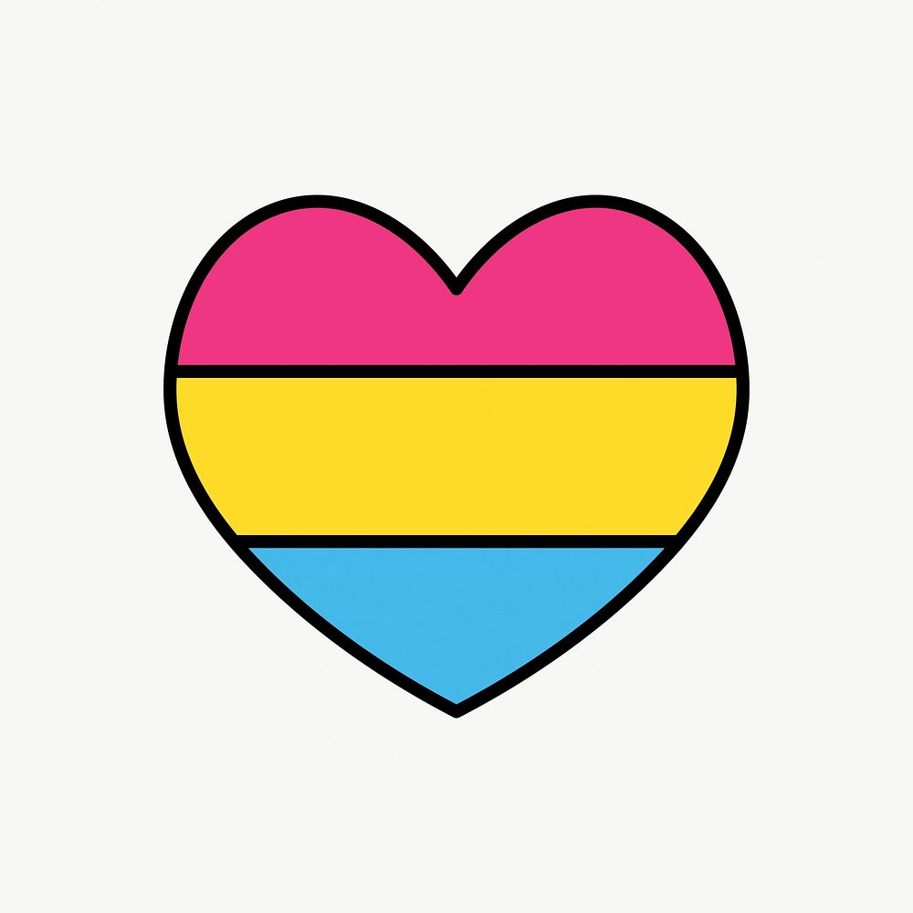 Pansexual flag heart icon, line art design vector
