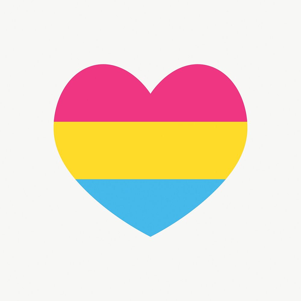 Pansexual flag heart icon, line art design vector