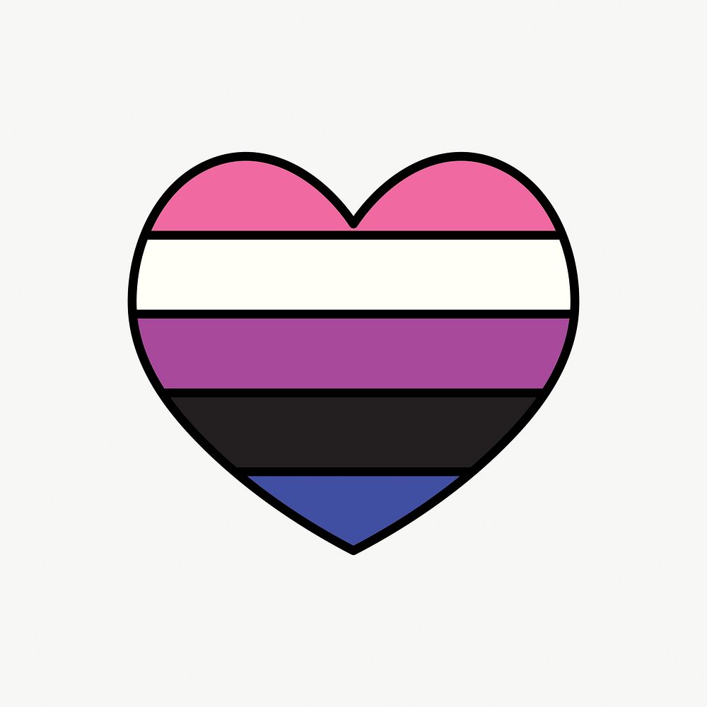 Genderfluid  flag heart icon, line art design vector