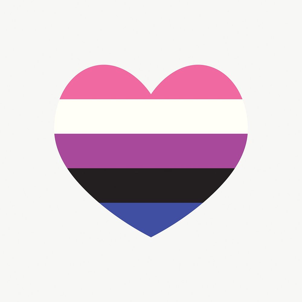 Genderfluid  flag heart icon, line art design vector