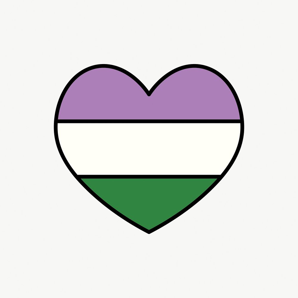 Genderqueer  flag heart icon, line art design vector