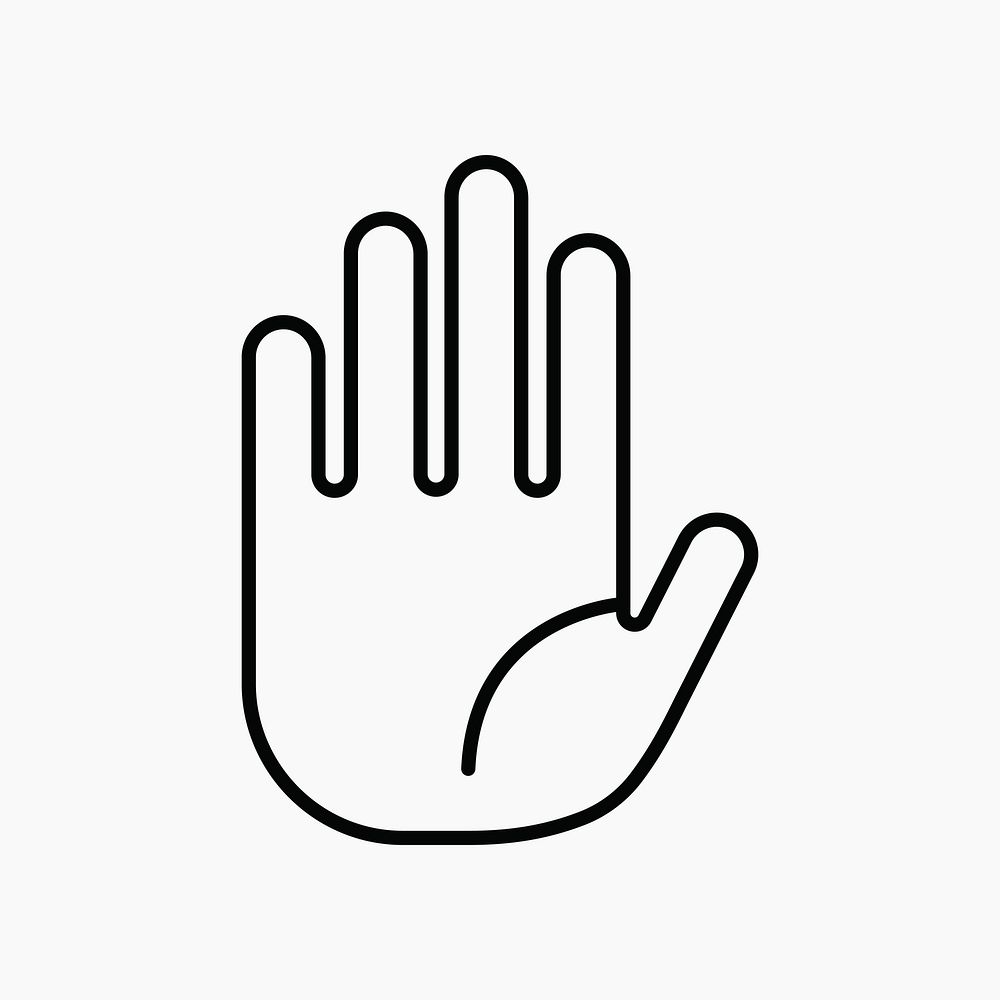 Stop hand sign icon, line art design vector